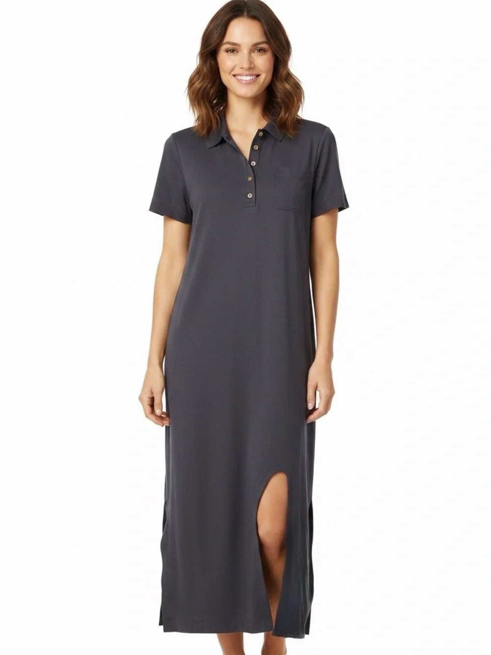 Tory Burch Navy Polo Style Maxi Dress XL Gold Logo Bottoms, Stretch, Preppy